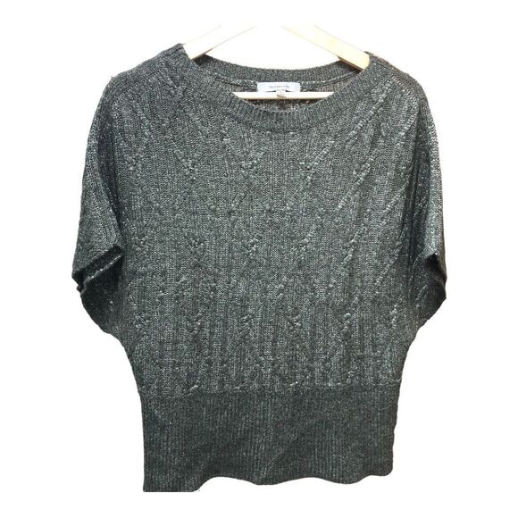 Classiques Entier Sweater Womens‎ Size L Gray Angora Short Sleeves Cable Knit - Picture 1 of 8